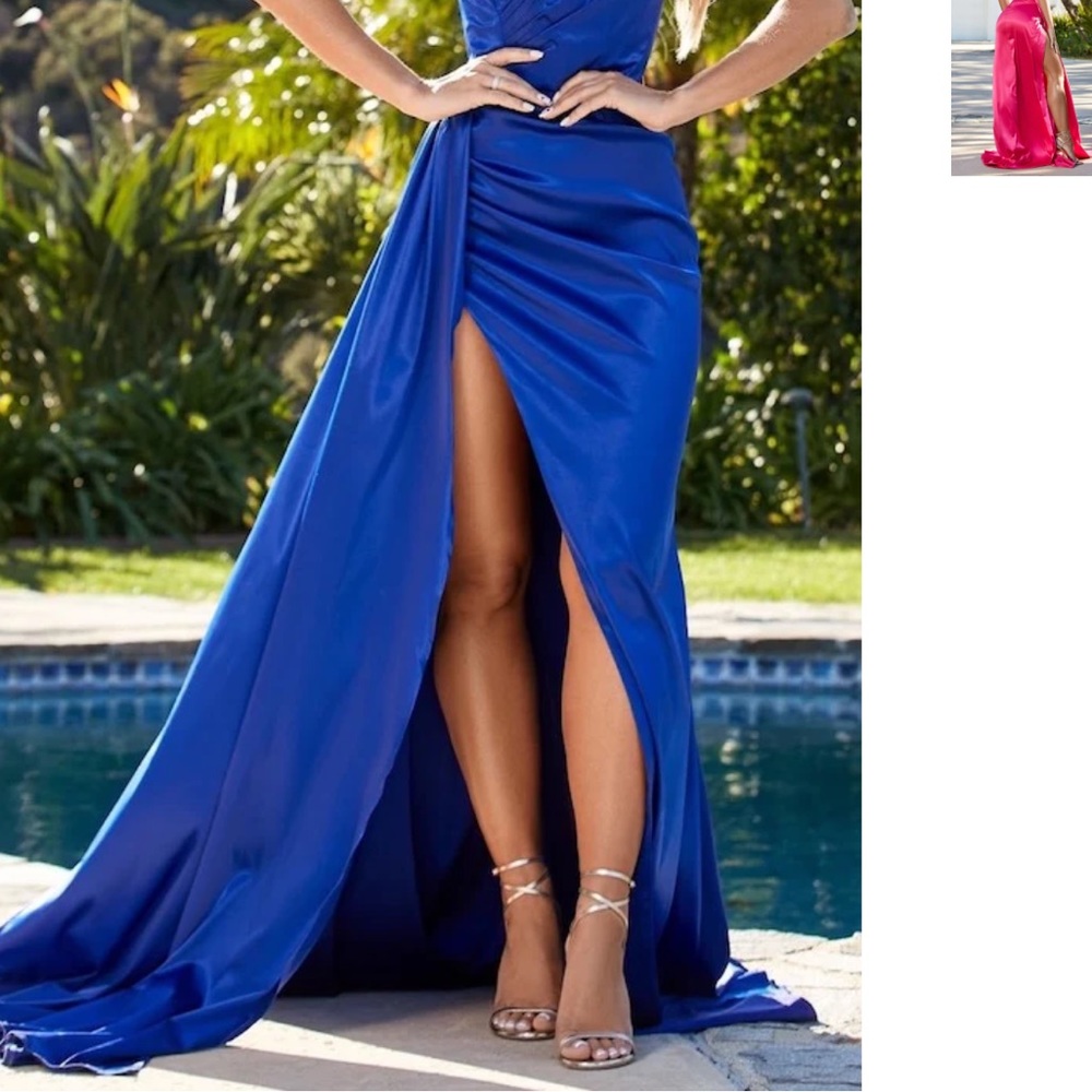 Moda Glam Boutique Monroe Strapless Gown w/ Side Sash- Royal Blue